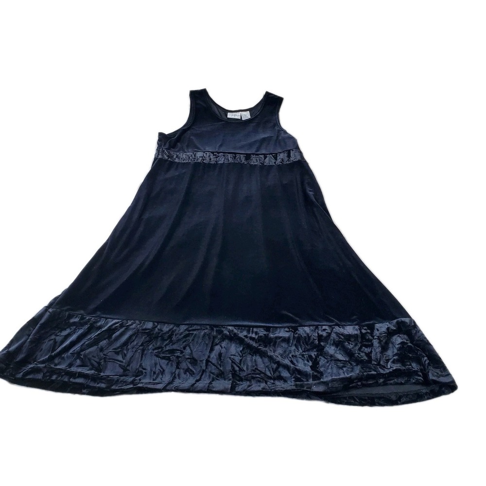 Vtg Studio Ease Velvet Stretch Maxi Dress Womens 16‎ Black Sleeveless Cocktail